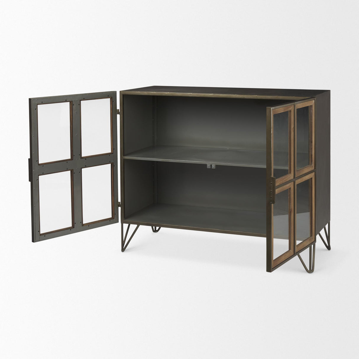 Mercana Pandora Dark Brass Metal W/Red Wood 2 Door Accent Cabinet