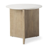 Mercana Enzo Marble Tabletop w/ Fluted Light Wood Base Foyer Accent Table