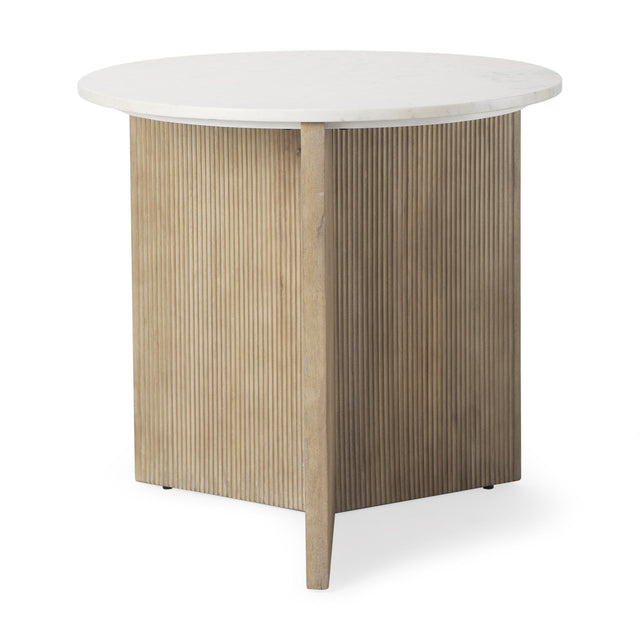 Mercana Enzo Marble Tabletop w/ Fluted Light Wood Base Foyer Accent Table