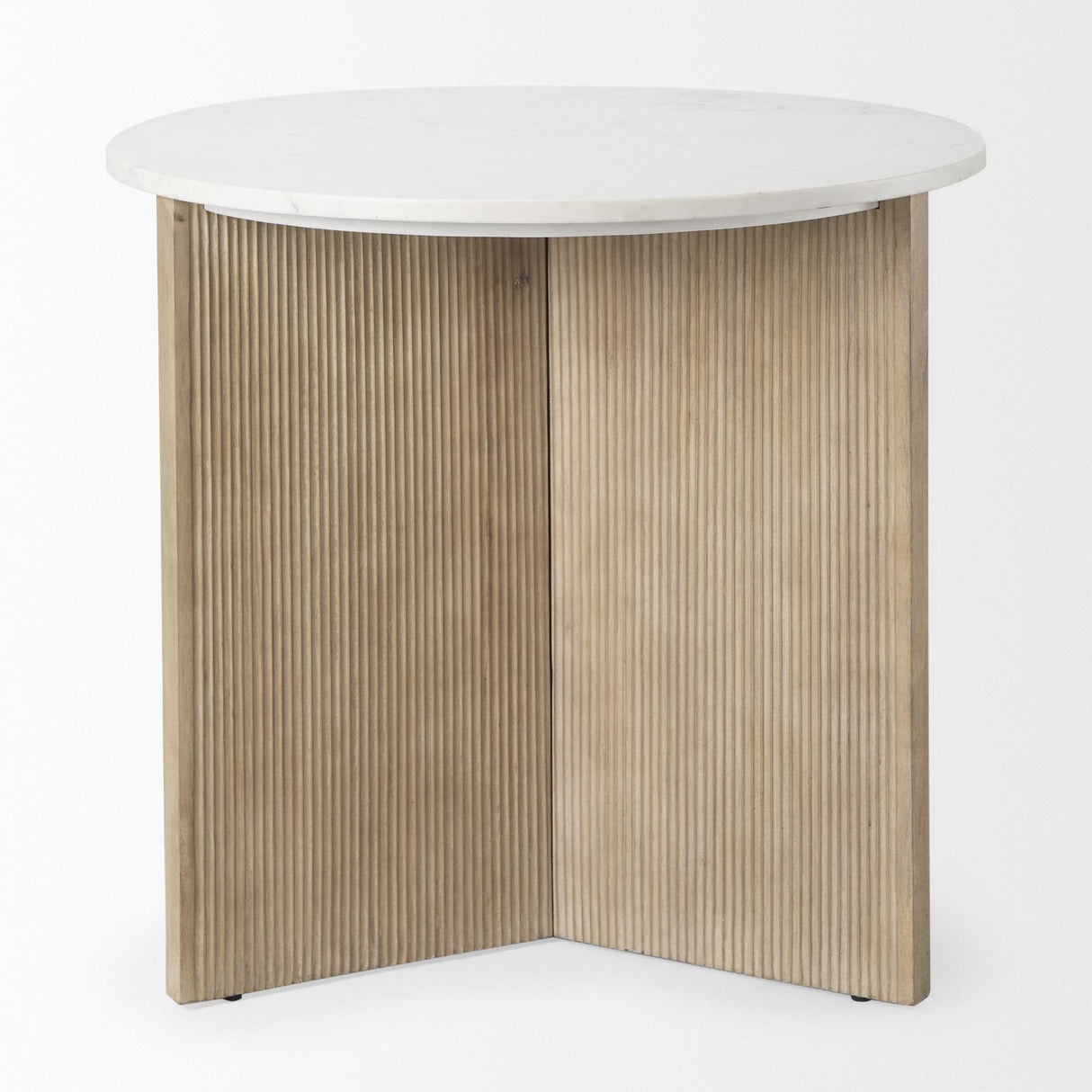 Mercana Enzo Marble Tabletop w/ Fluted Light Wood Base Foyer Accent Table