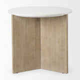 Mercana Enzo Marble Tabletop w/ Fluted Light Wood Base Foyer Accent Table