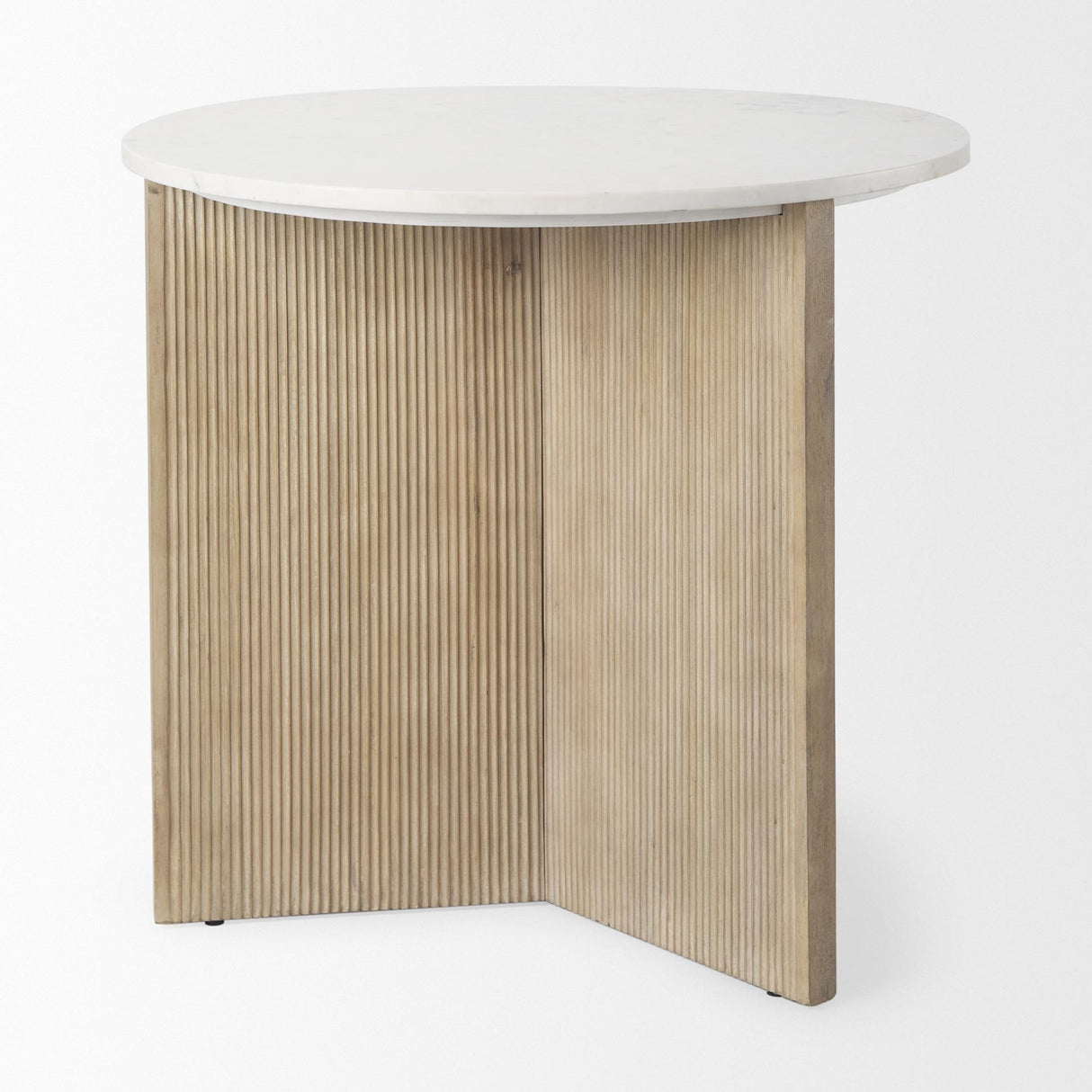 Mercana Enzo Marble Tabletop w/ Fluted Light Wood Base Foyer Accent Table