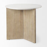 Mercana Enzo Marble Tabletop w/ Fluted Light Wood Base Foyer Accent Table