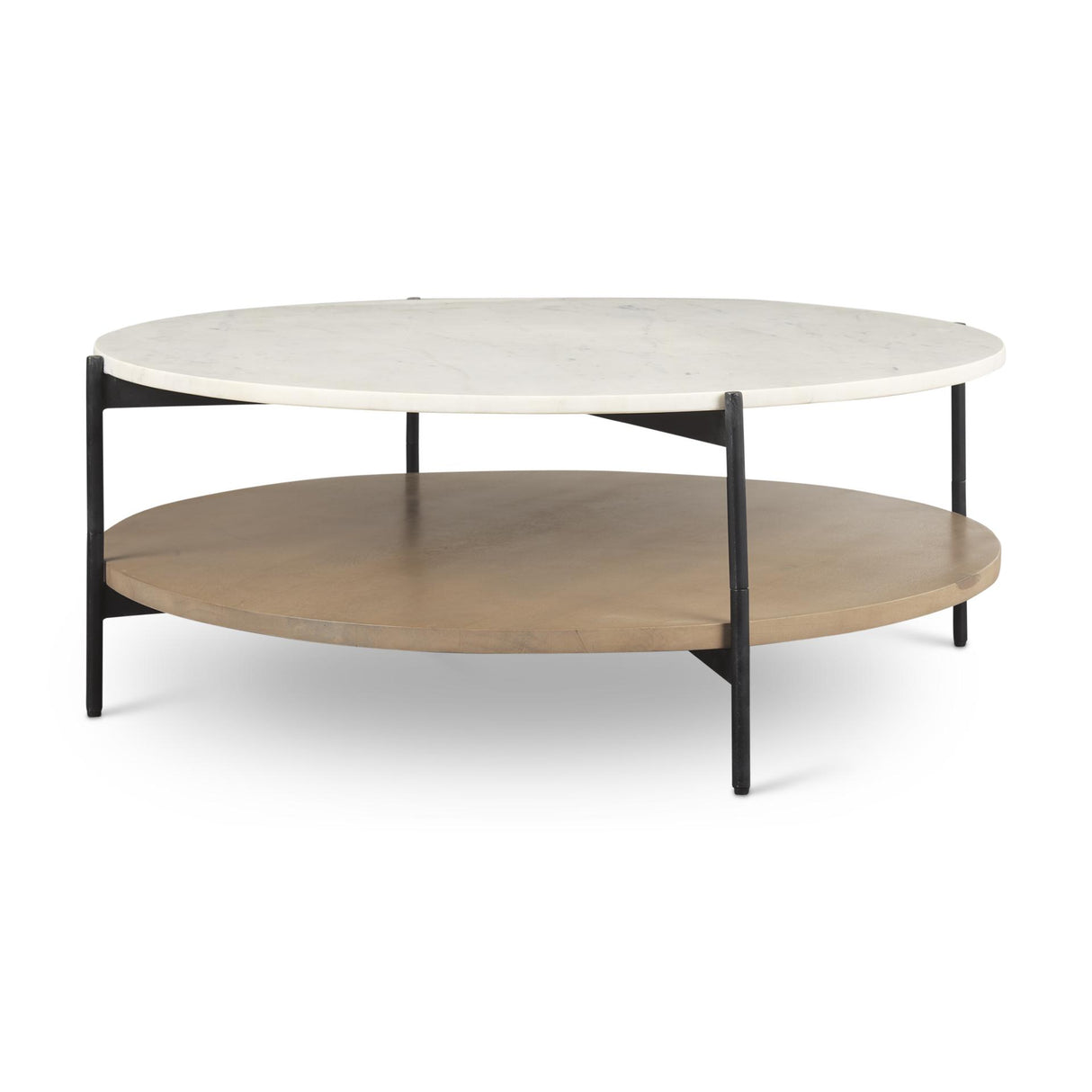 Mercana Larkin Marble Top w/ Brown Wood Shelf Round Coffee Table