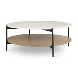 Mercana Larkin Marble Top w/ Brown Wood Shelf Round Coffee Table