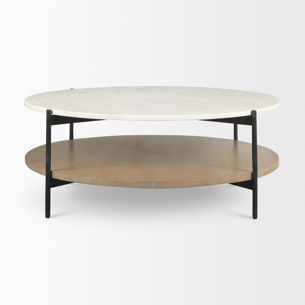 Mercana Larkin Marble Top w/ Brown Wood Shelf Round Coffee Table