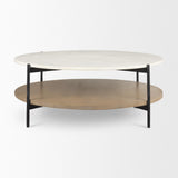 Mercana Larkin Marble Top w/ Brown Wood Shelf Round Coffee Table