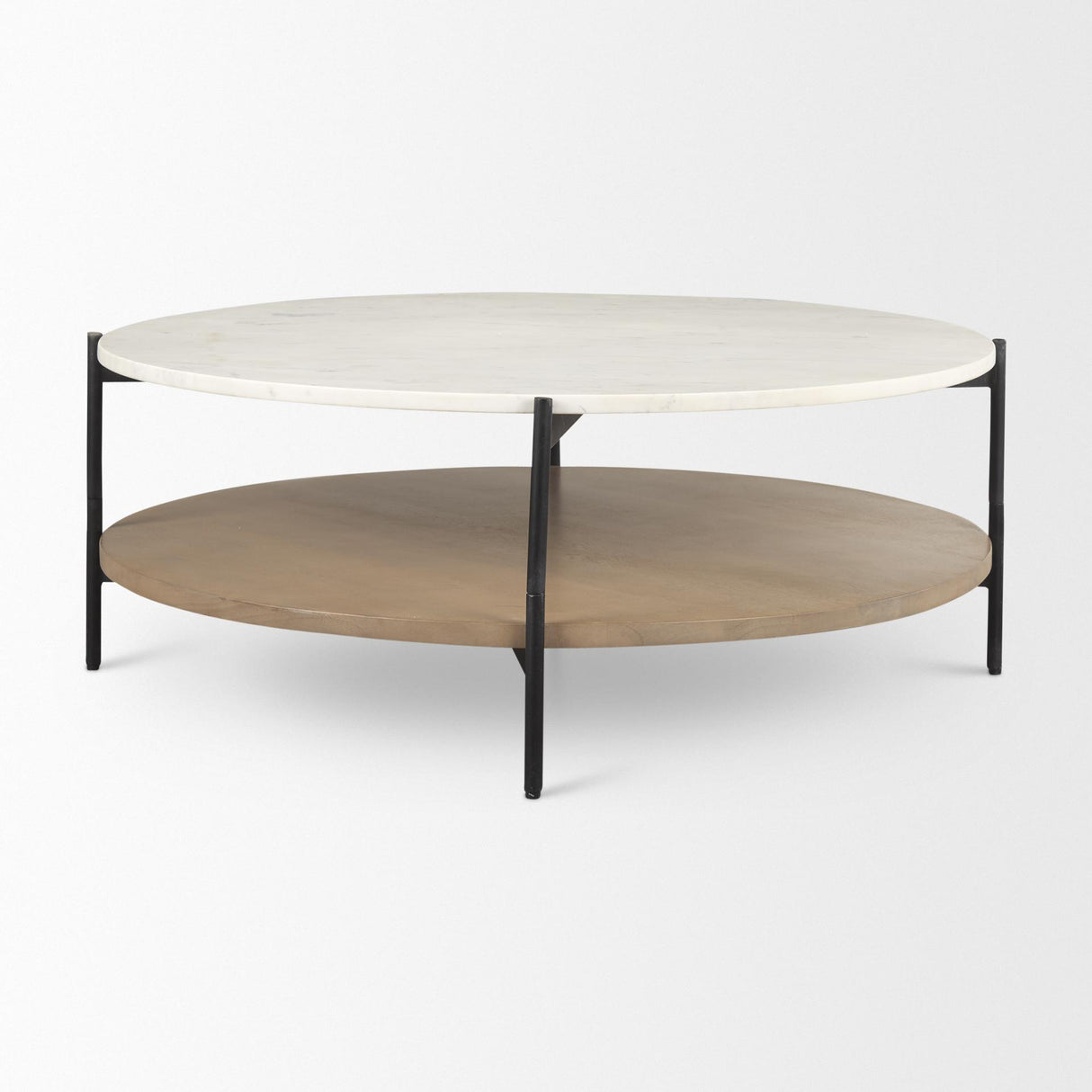 Mercana Larkin Marble Top w/ Brown Wood Shelf Round Coffee Table
