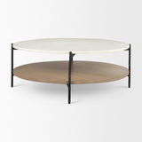 Mercana Larkin Marble Top w/ Brown Wood Shelf Round Coffee Table