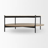 Mercana Larkin Marble Top w/ Brown Wood Shelf Round Coffee Table
