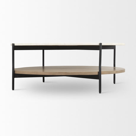 Mercana Larkin Marble Top w/ Brown Wood Shelf Round Coffee Table