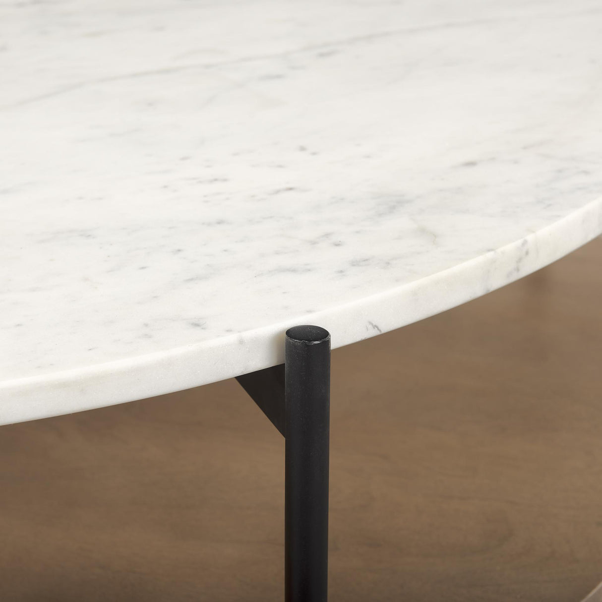 Mercana Larkin Marble Top w/ Brown Wood Shelf Round Coffee Table