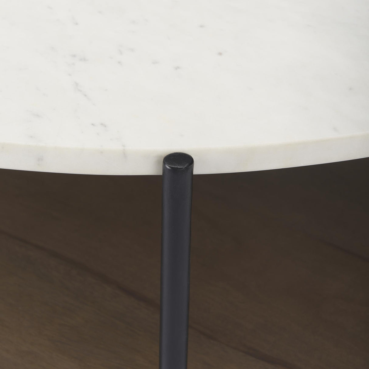 Mercana Larkin 42" Round Two-Tier White Marble Top and Solid Wood Shelf w/ Black Metal Frame Coffee Table