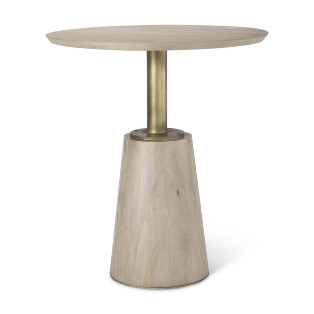 Mercana Maxwell 32" Round Light Wood Tabletop & Base w/ Gold Metal Accent Pedestal Bistro Table