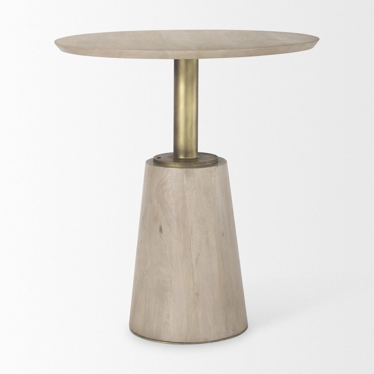 Mercana Maxwell 32" Round Light Wood Tabletop & Base w/ Gold Metal Accent Pedestal Bistro Table