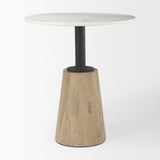 Mercana Maxwell 32" Round White Marble Tabletop w/ Blonde Wood & Black Metal Accent Pedestal Bistro Table