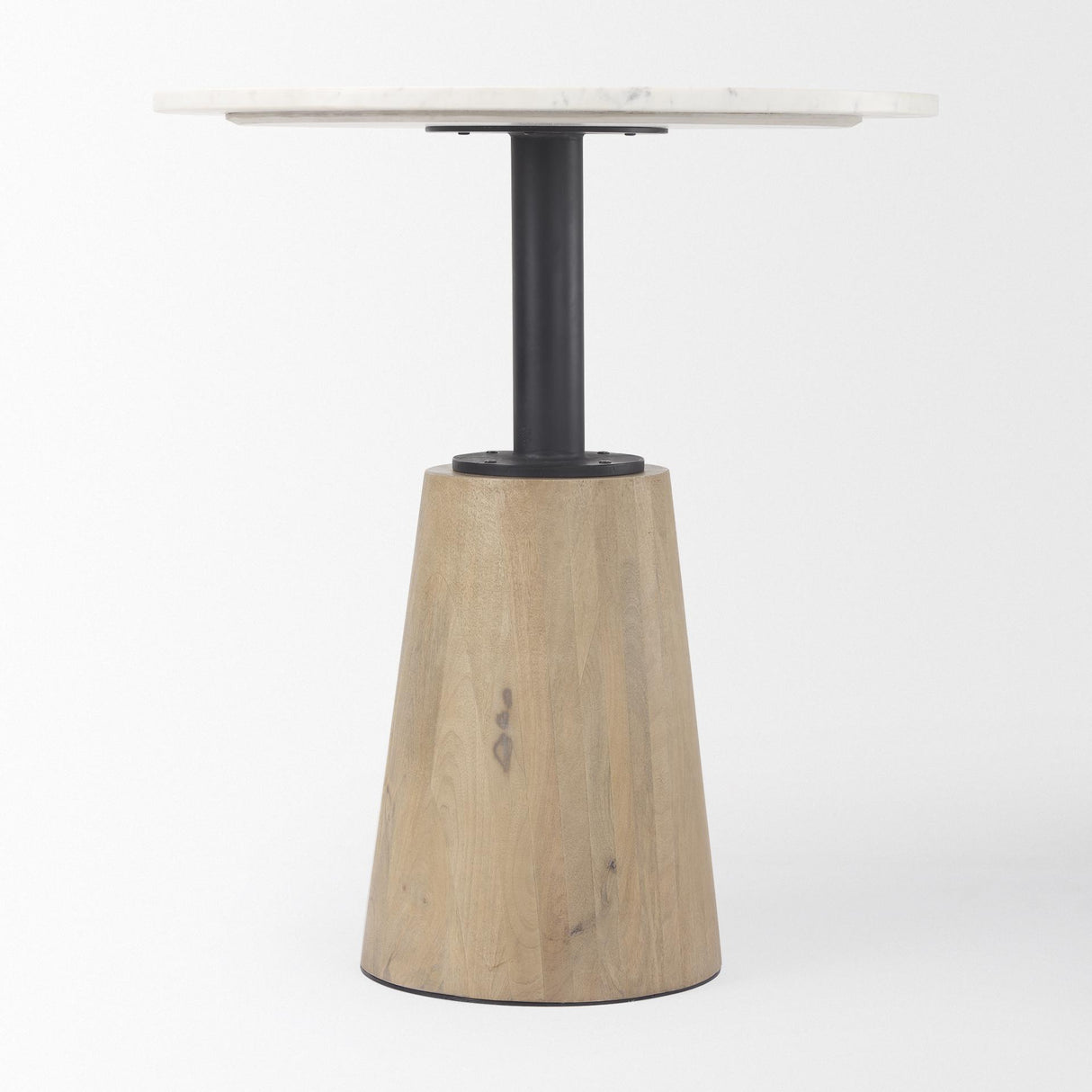 Mercana Maxwell 32" Round White Marble Tabletop w/ Blonde Wood & Black Metal Accent Pedestal Bistro Table