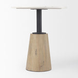 Mercana Maxwell 32" Round White Marble Tabletop w/ Blonde Wood & Black Metal Accent Pedestal Bistro Table