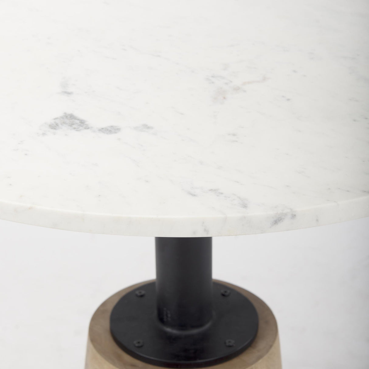 Mercana Maxwell 32" Round White Marble Tabletop w/ Blonde Wood & Black Metal Accent Pedestal Bistro Table