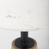Mercana Maxwell 32" Round White Marble Tabletop w/ Blonde Wood & Black Metal Accent Pedestal Bistro Table