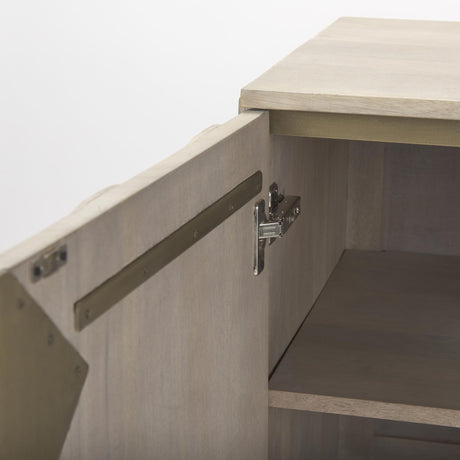 Mercana Excelsior 36.0L x 18.0W x 32.5H Light Brown Wood Gold Iron Base Accent Cabinet