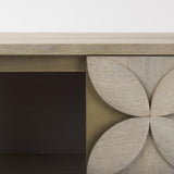 Mercana Excelsior 36.0L x 18.0W x 32.5H Light Brown Wood Gold Iron Base Accent Cabinet