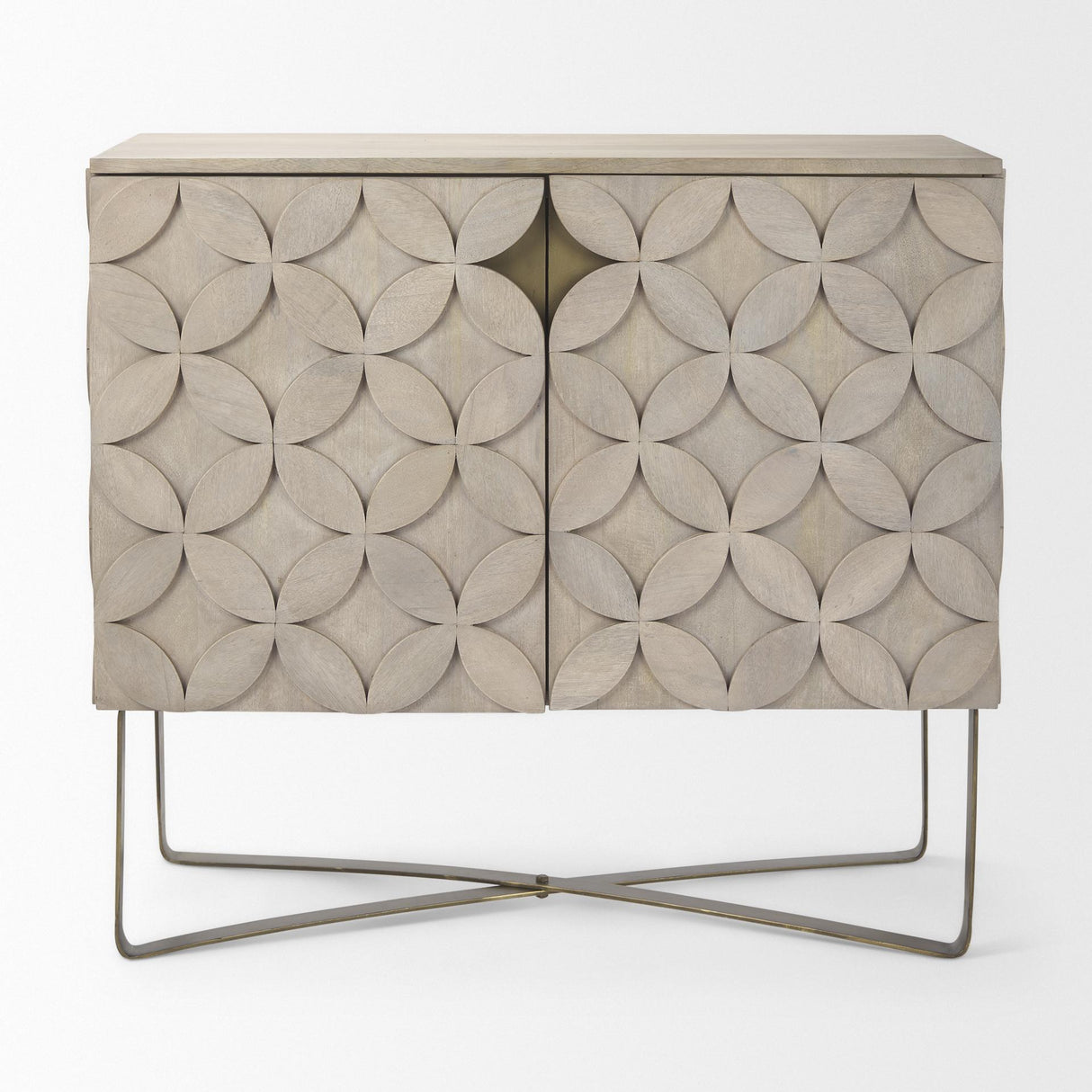 Mercana Excelsior 36.0L x 18.0W x 32.5H Light Brown Wood Gold Iron Base Accent Cabinet