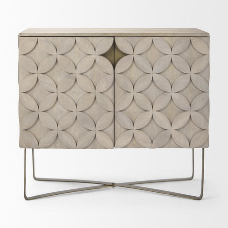 Mercana Excelsior 36.0L x 18.0W x 32.5H Light Brown Wood Gold Iron Base Accent Cabinet