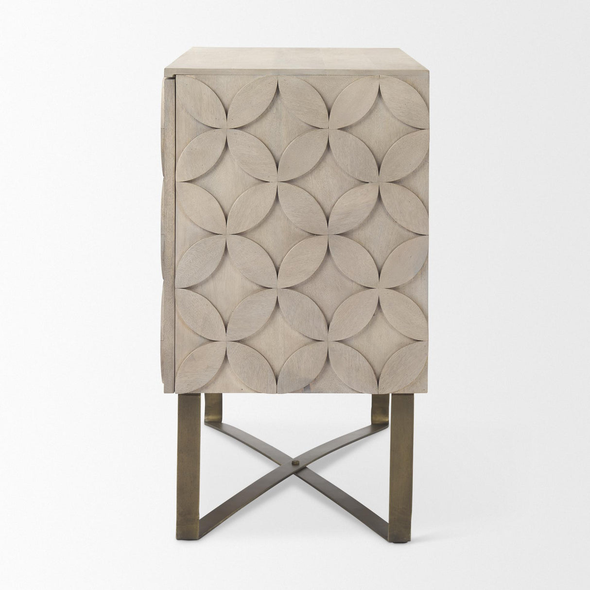 Mercana Excelsior 36.0L x 18.0W x 32.5H Light Brown Wood Gold Iron Base Accent Cabinet