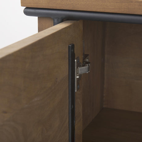 Mercana Maddox 40.0L x 18.5W x 32.75H Brown Solid Wood Black Metal 2 Door Accent Cabinet