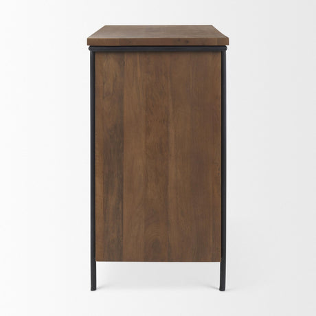 Mercana Maddox 40.0L x 18.5W x 32.75H Brown Solid Wood Black Metal 2 Door Accent Cabinet