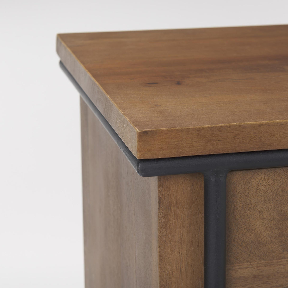 Mercana Maddox 40.0L x 18.5W x 32.75H Brown Solid Wood Black Metal 2 Door Accent Cabinet