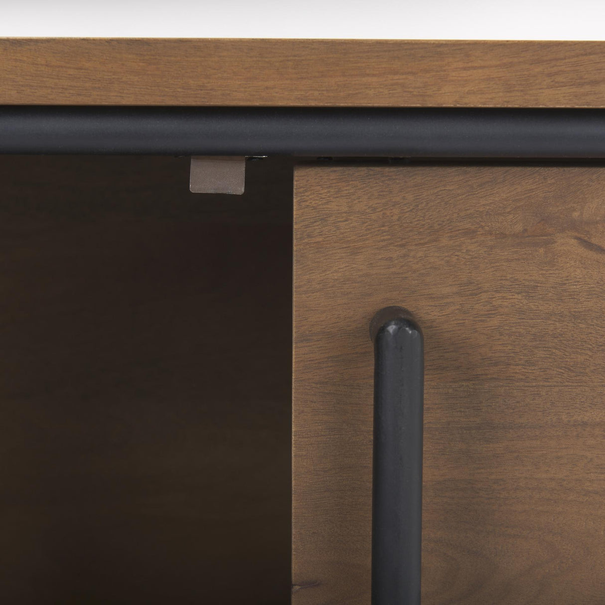 Mercana Maddox 40.0L x 18.5W x 32.75H Brown Solid Wood Black Metal 2 Door Accent Cabinet