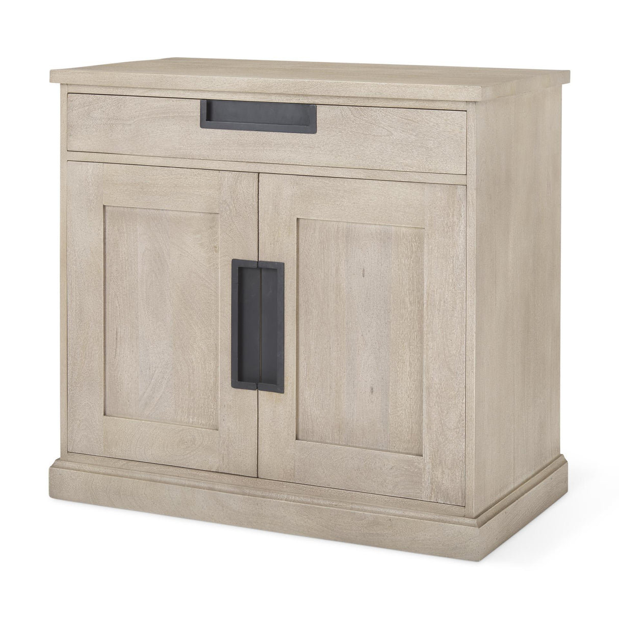 Mercana Braxton 33.5L x 18.5W x 31.5H Beige Wood W/Black Accents 2 Door Accent Cabinet