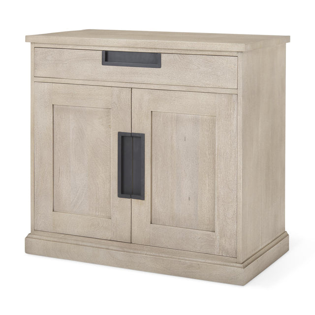Mercana Braxton 33.5L x 18.5W x 31.5H Beige Wood W/Black Accents 2 Door Accent Cabinet