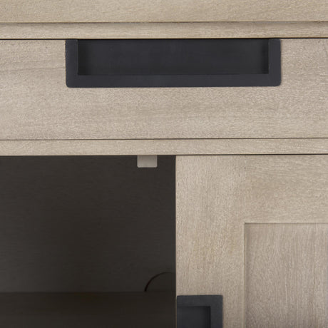 Mercana Braxton 33.5L x 18.5W x 31.5H Beige Wood W/Black Accents 2 Door Accent Cabinet