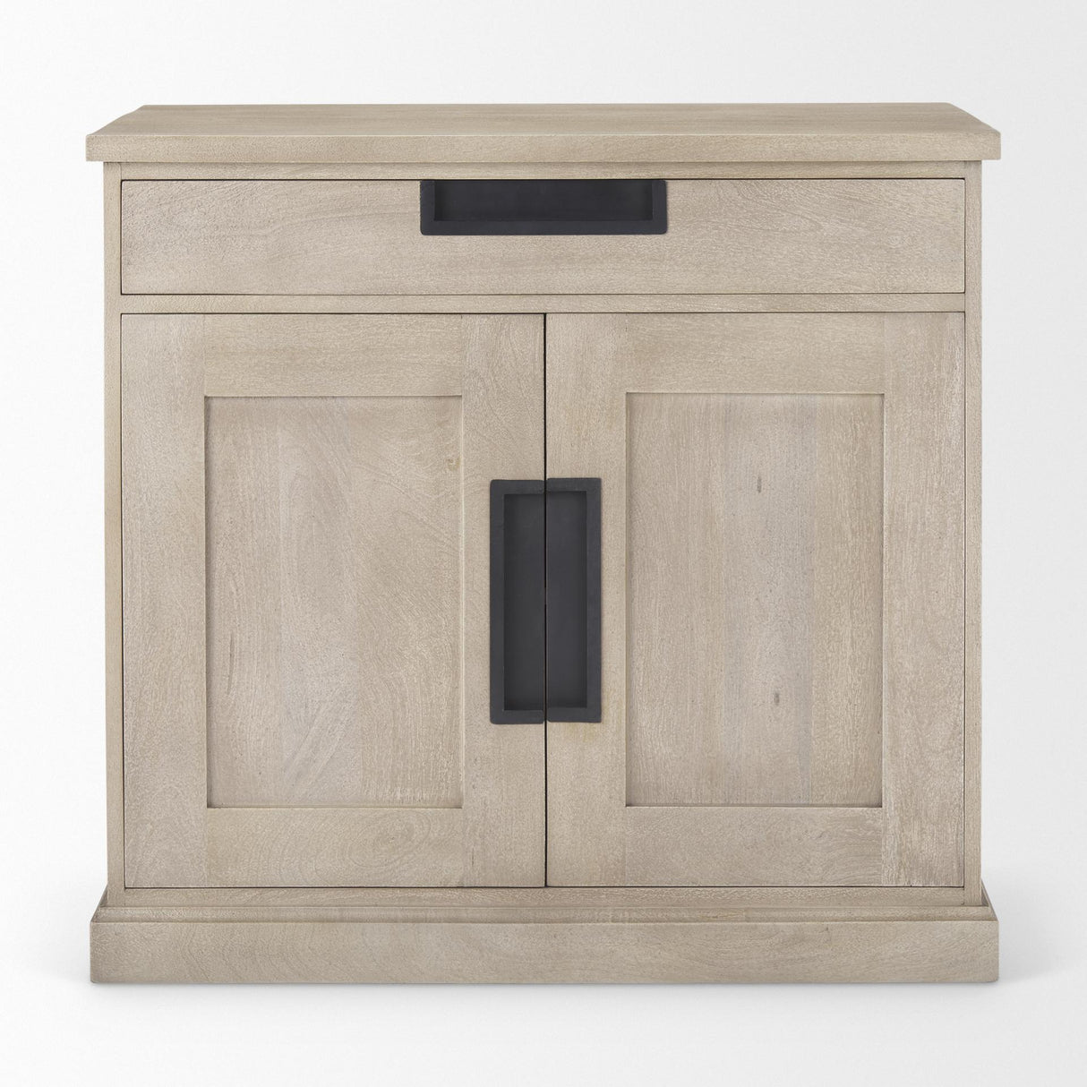 Mercana Braxton 33.5L x 18.5W x 31.5H Beige Wood W/Black Accents 2 Door Accent Cabinet