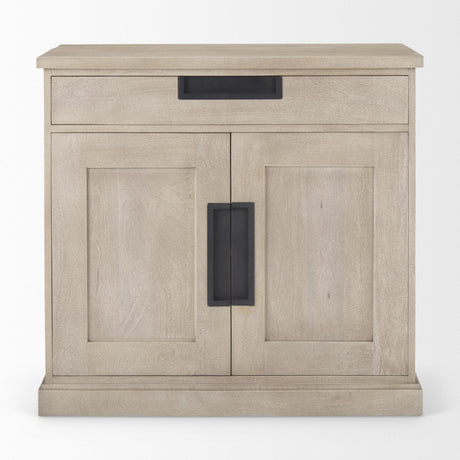 Mercana Braxton 33.5L x 18.5W x 31.5H Beige Wood W/Black Accents 2 Door Accent Cabinet
