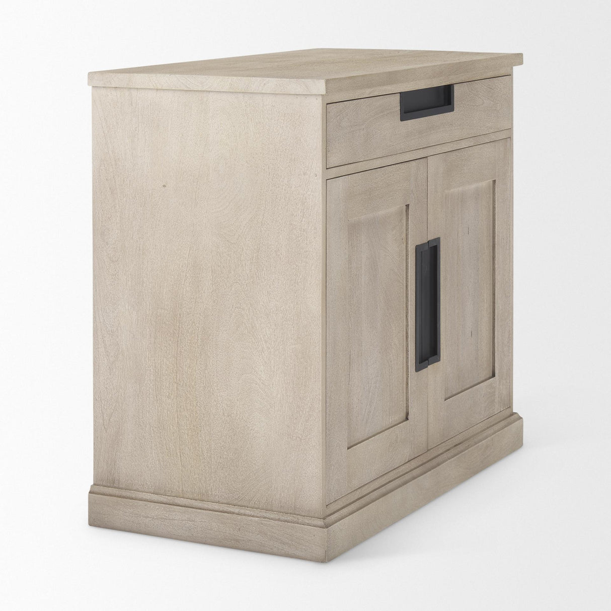 Mercana Braxton 33.5L x 18.5W x 31.5H Beige Wood W/Black Accents 2 Door Accent Cabinet