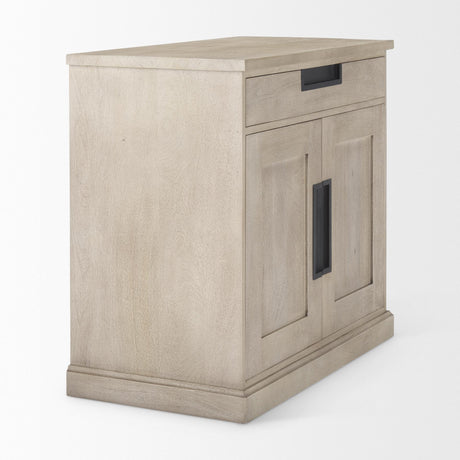 Mercana Braxton 33.5L x 18.5W x 31.5H Beige Wood W/Black Accents 2 Door Accent Cabinet