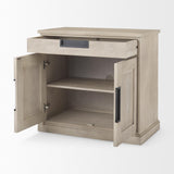 Mercana Braxton 33.5L x 18.5W x 31.5H Beige Wood W/Black Accents 2 Door Accent Cabinet