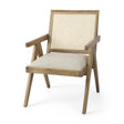 Mercana Donna Light Brown Wood Cane-Back w/ Beige Upholstered Seat Accent Chair