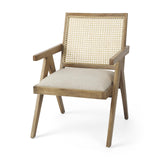 Mercana Donna Light Brown Wood Cane-Back w/ Beige Upholstered Seat Accent Chair