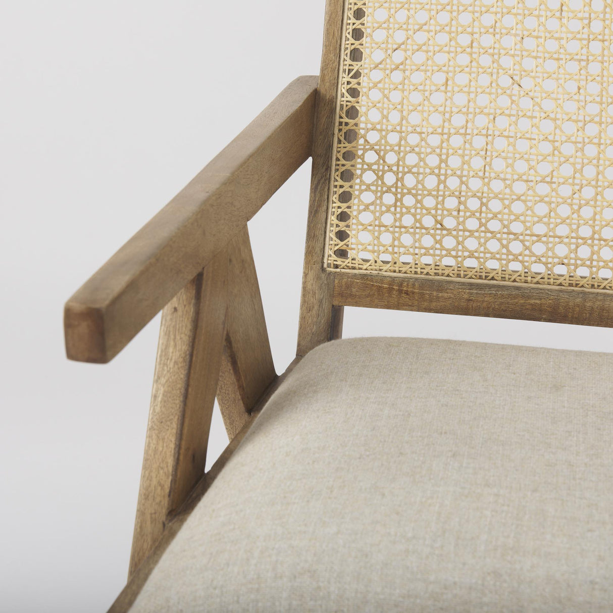 Mercana Donna Light Brown Wood Cane-Back w/ Beige Upholstered Seat Accent Chair