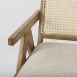 Mercana Donna Light Brown Wood Cane-Back w/ Beige Upholstered Seat Accent Chair