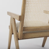 Mercana Donna Light Brown Wood Cane-Back w/ Beige Upholstered Seat Accent Chair