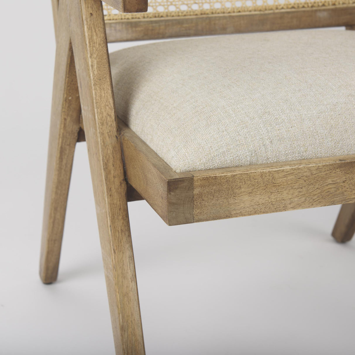 Mercana Donna Light Brown Wood Cane-Back w/ Beige Upholstered Seat Accent Chair