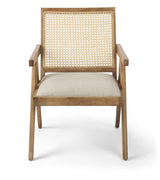 Mercana Donna Light Brown Wood Cane-Back w/ Beige Upholstered Seat Accent Chair