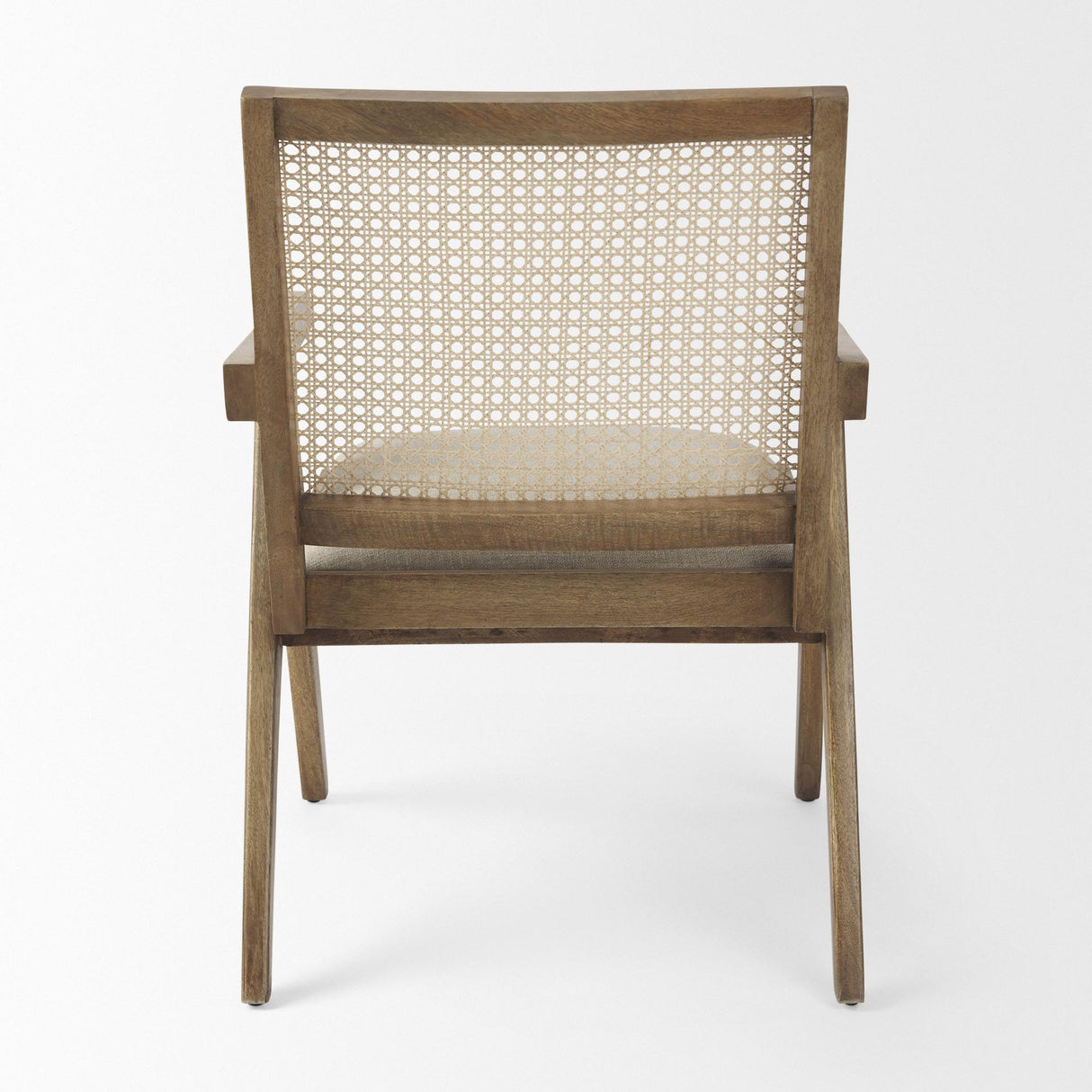Mercana Donna Light Brown Wood Cane-Back w/ Beige Upholstered Seat Accent Chair