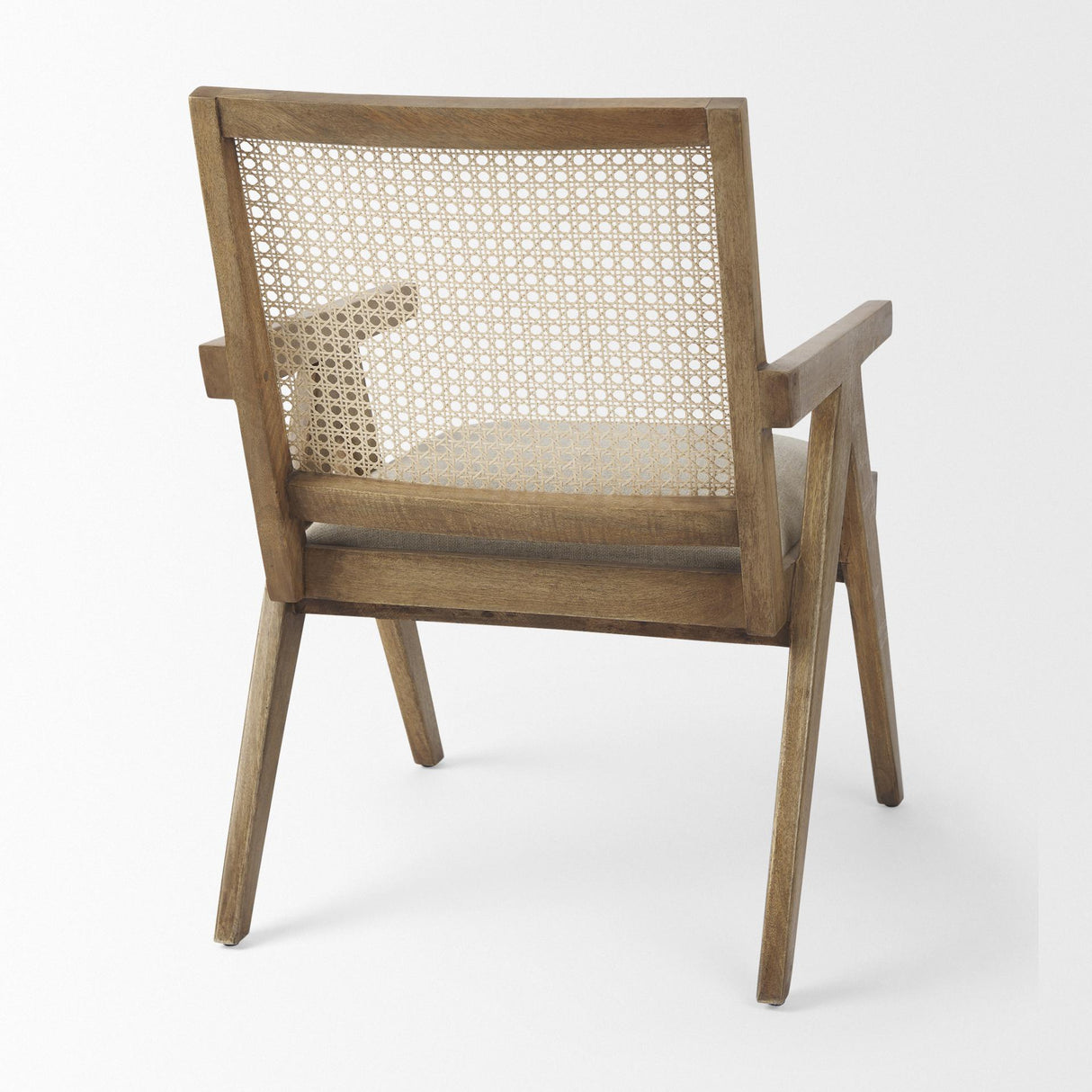 Mercana Donna Light Brown Wood Cane-Back w/ Beige Upholstered Seat Accent Chair